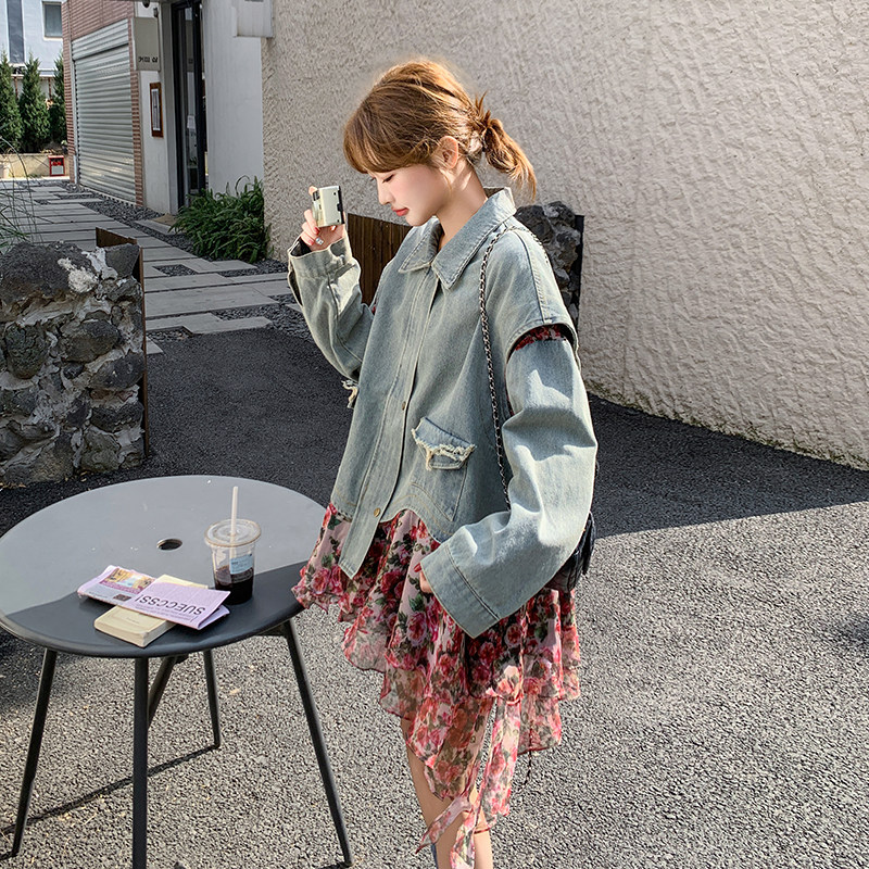 2026年秋假两件牛仔拼碎花外套2C066-3010-P145-K218,女装短外套,2C066