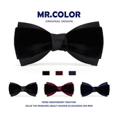 MRCOLOR凯乐先生男士 领结婚新郎伴郎黑蓝红金丝绒拼色双层蝴蝶结