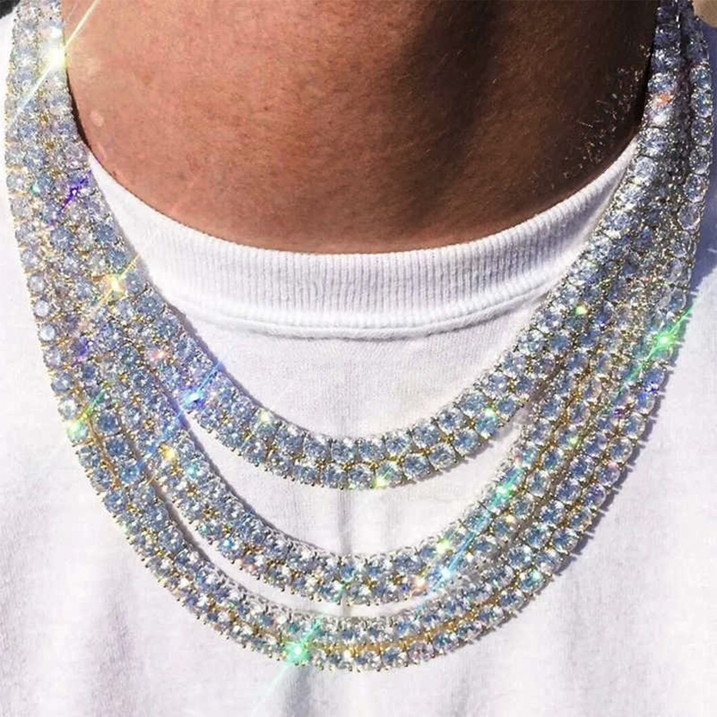 hiphop满钻网球链钻石美式小冰糖单排项链古巴锁骨链男女颈链嘻哈