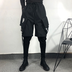 原创春秋潮男暗黑系多口袋假两件工装束脚裤街头风休闲嘻哈运动裤