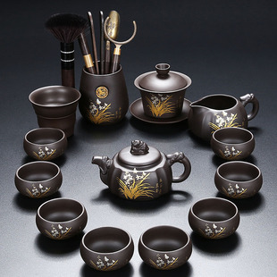 紫砂四方龙壶功夫茶具幽谷兰香整套泡茶器原矿泥家用茶壶茶杯套装