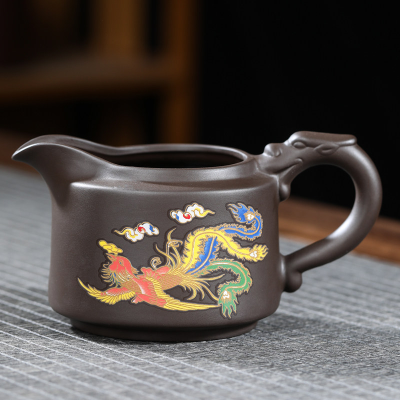 紫砂变色龙凤呈祥公道杯防烫带手柄茶海公平杯功夫茶具匀茶分茶器,餐饮具,公道杯,淘宝优惠券,粉丝福利购,淘宝优惠卷