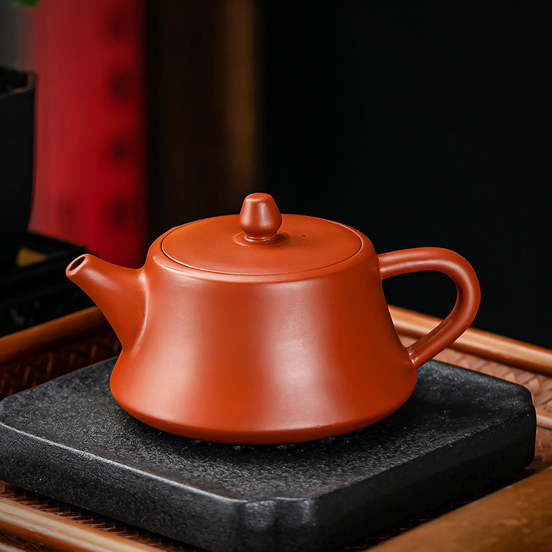朱泥紫砂壶原矿大红袍球孔柱础壶半手工泡茶壶纯色家用茶具小茶壶