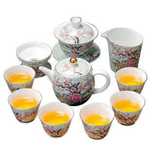 珐琅彩喜上眉梢功夫茶具套装描金满花茶壶盖碗茶杯轻奢整套泡茶器
