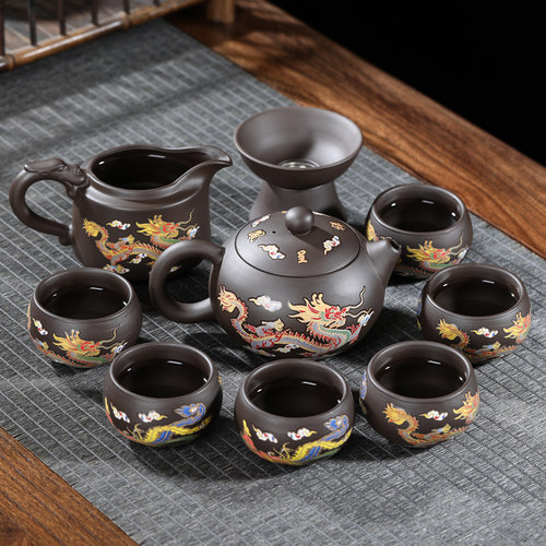 遇热变色紫砂功夫茶具龙凤呈祥西施泡茶壶茶杯新中式家用茶具套装