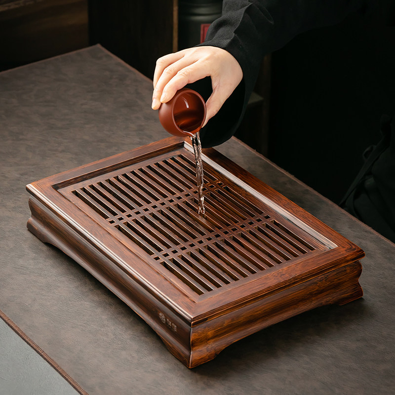 重竹雅颂茶盘家用茶托盘功夫茶具茶海抽屉式蓄排双用干泡盘小茶台