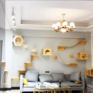 猫爬架墙壁式实木壁挂猫爬架墙上面式猫窝跳台软梯剑麻猫抓柱猫树