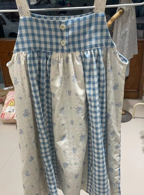 foamy夏款儿童韩系碎花拼接格子吊带裙女纯棉格子韩版碎花吊带裙