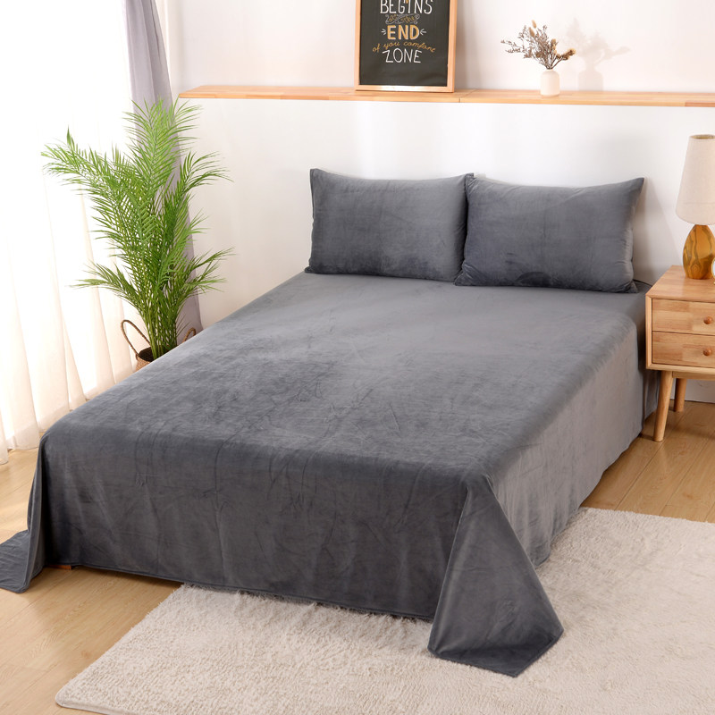 纯色水晶绒床单单件单双人学生加绒短毛绒被单三件套冬保暖牛奶绒