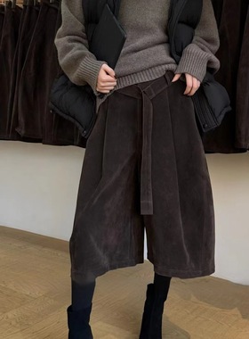 DVZ韩系简约百搭显瘦洋气时尚麂皮绒休闲七分裤（配腰带）