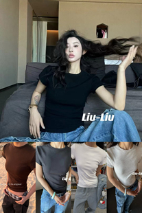 韩系简约百搭纯色显瘦圆领正肩T恤小飞袖短袖T恤