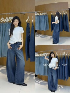 牛仔阔腿裤 休闲裤 复古水洗百搭显瘦牛仔裤 D韩系2026早春新品