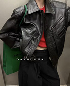 韩系潮酷帅气男友风设计感翻领拉链百搭休闲皮衣外套