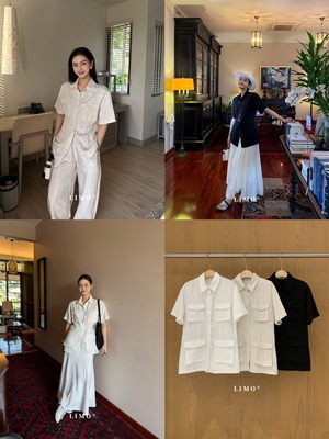 【LIMO】夏上新！韩系百搭气质老钱风四口袋短袖排扣显瘦衬衫6006