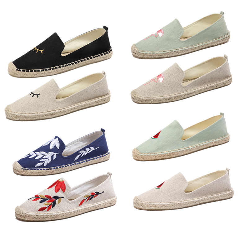 瘦长外贸款绿洲汉麻刺绣大麻鞋复古手工女鞋平底布鞋开车鞋渔夫鞋,女鞋,传统布鞋,淘宝优惠券,粉丝福利购,淘宝优惠卷