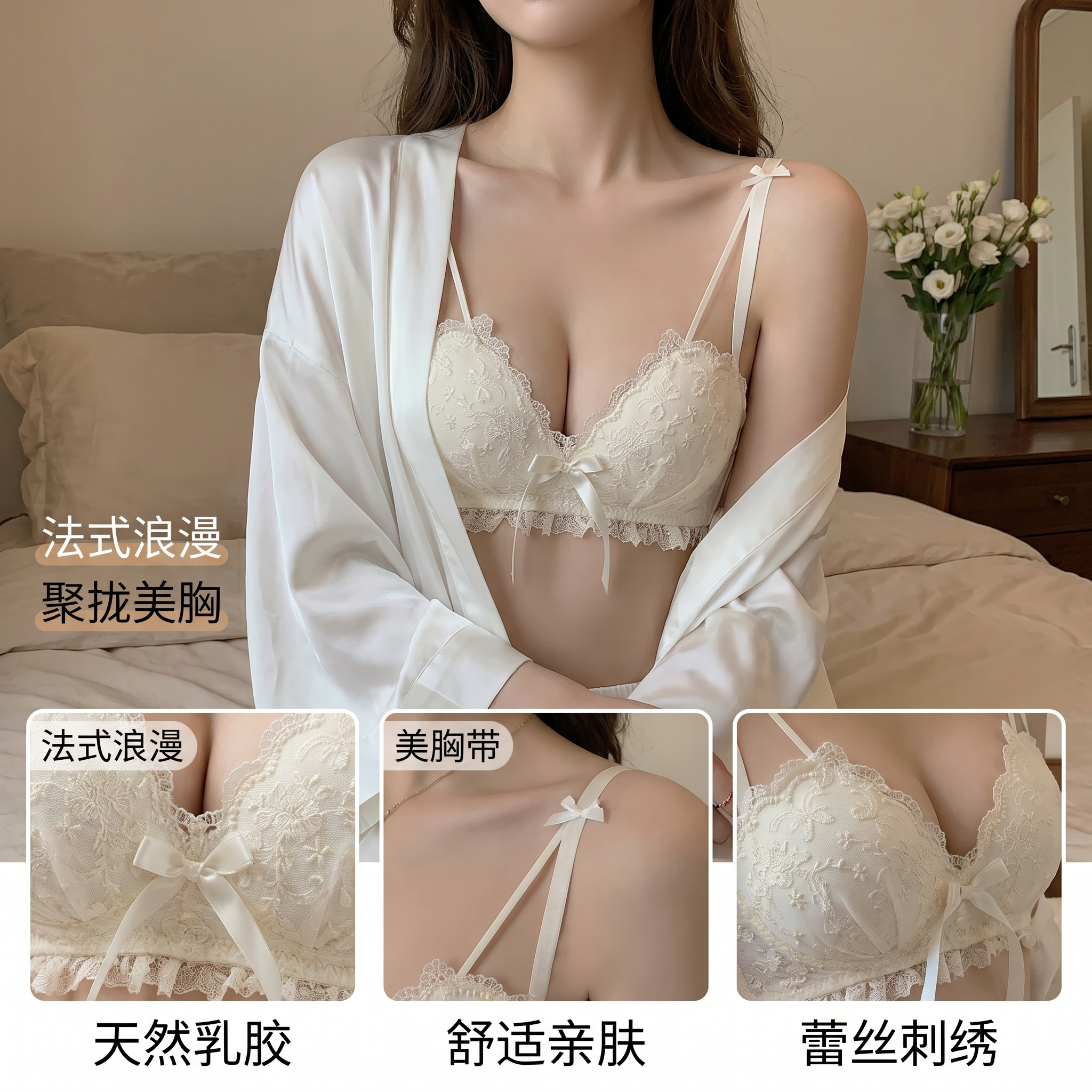 蕾丝刺绣美背内衣女小胸聚拢显大性感纯欲收副乳无钢圈文胸罩少女