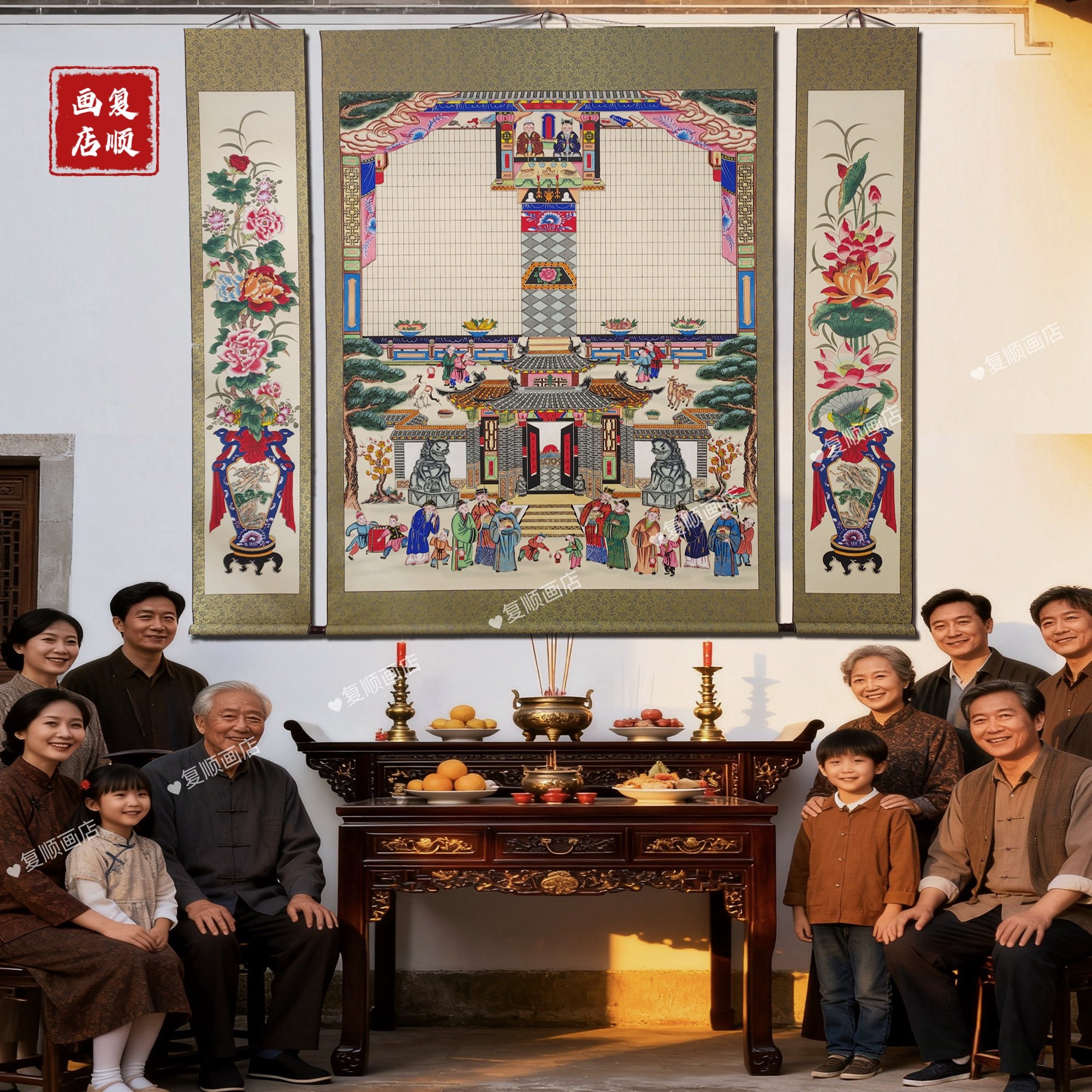 手绘宣纸高档家堂轴子家谱宗谱祖茔影供奉祭祀老祖宗农村堂屋挂画