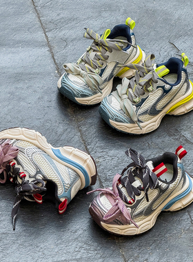 儿童2026春季新款男女童轻便透气运动鞋休闲时尚双鞋带软底老爹鞋