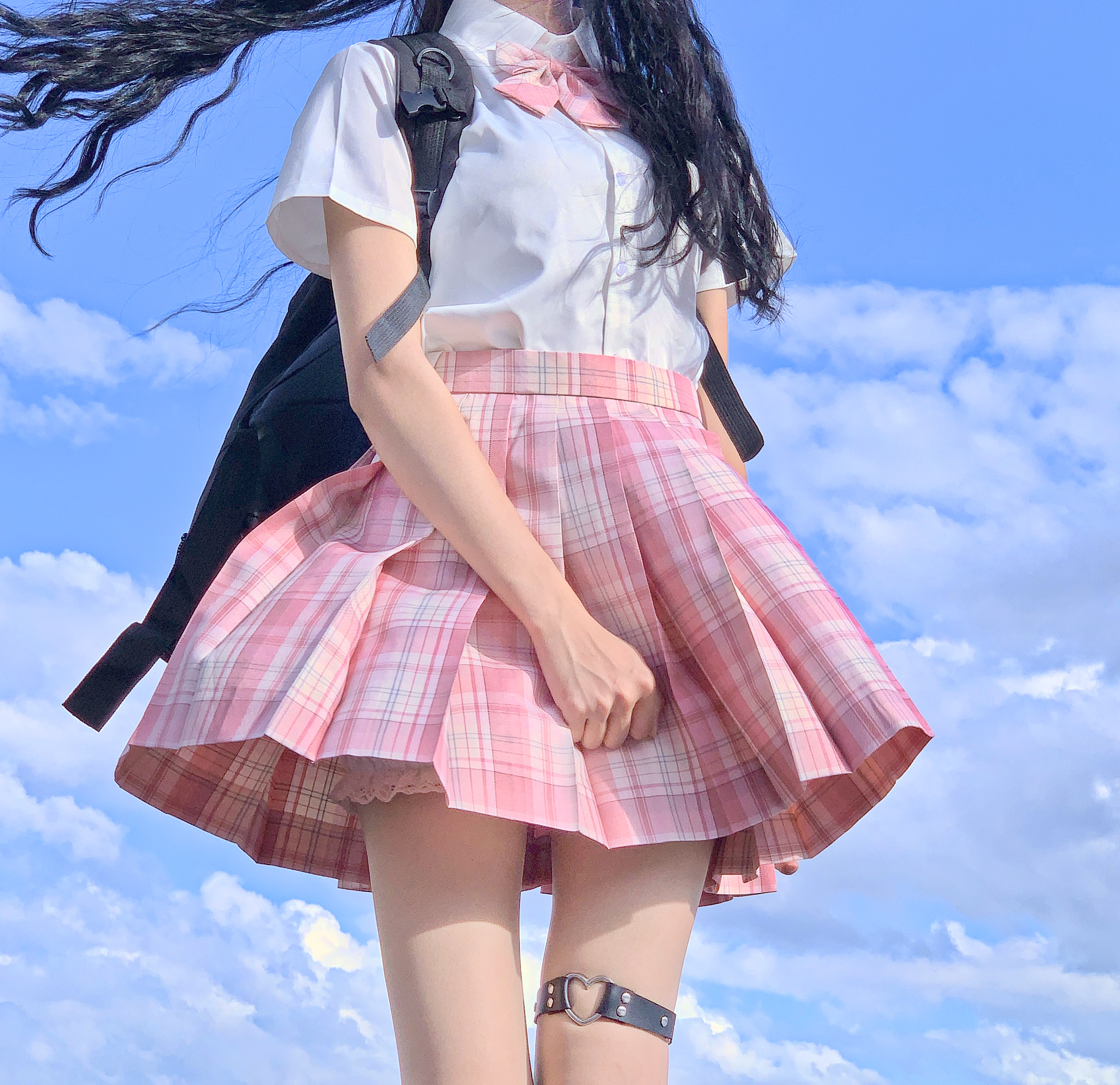 粉色格裙麻瓜星球百褶裙