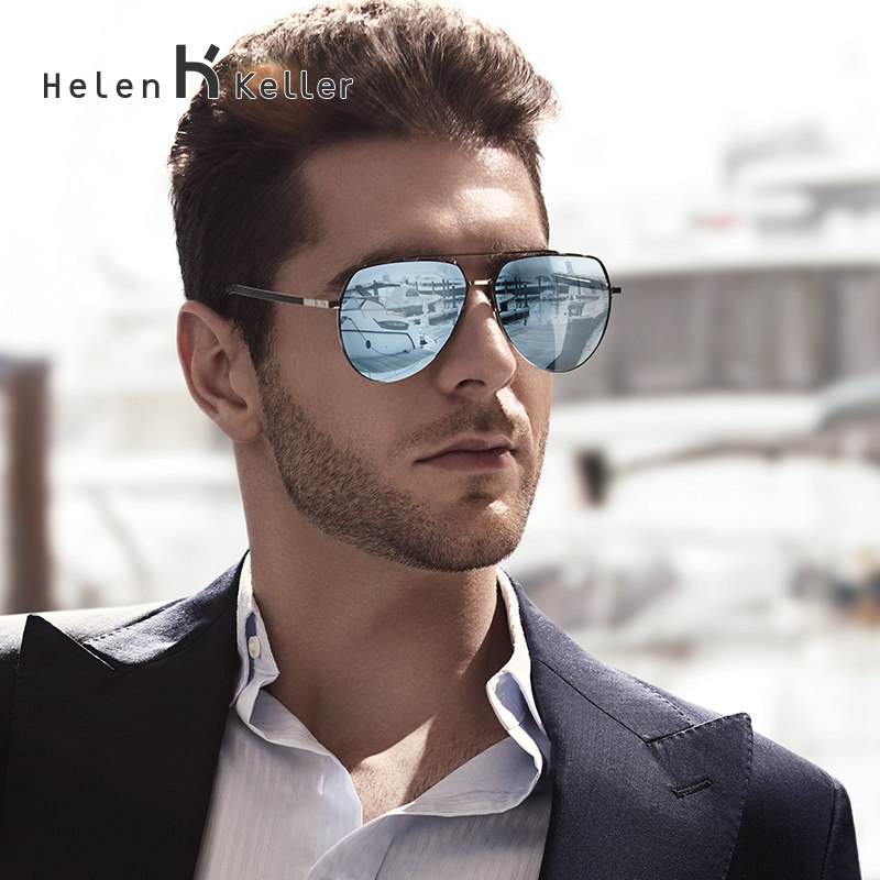 海伦凯勒新款太阳镜男款开车炫彩蛤蟆镜 质感金属时尚墨镜H8668
