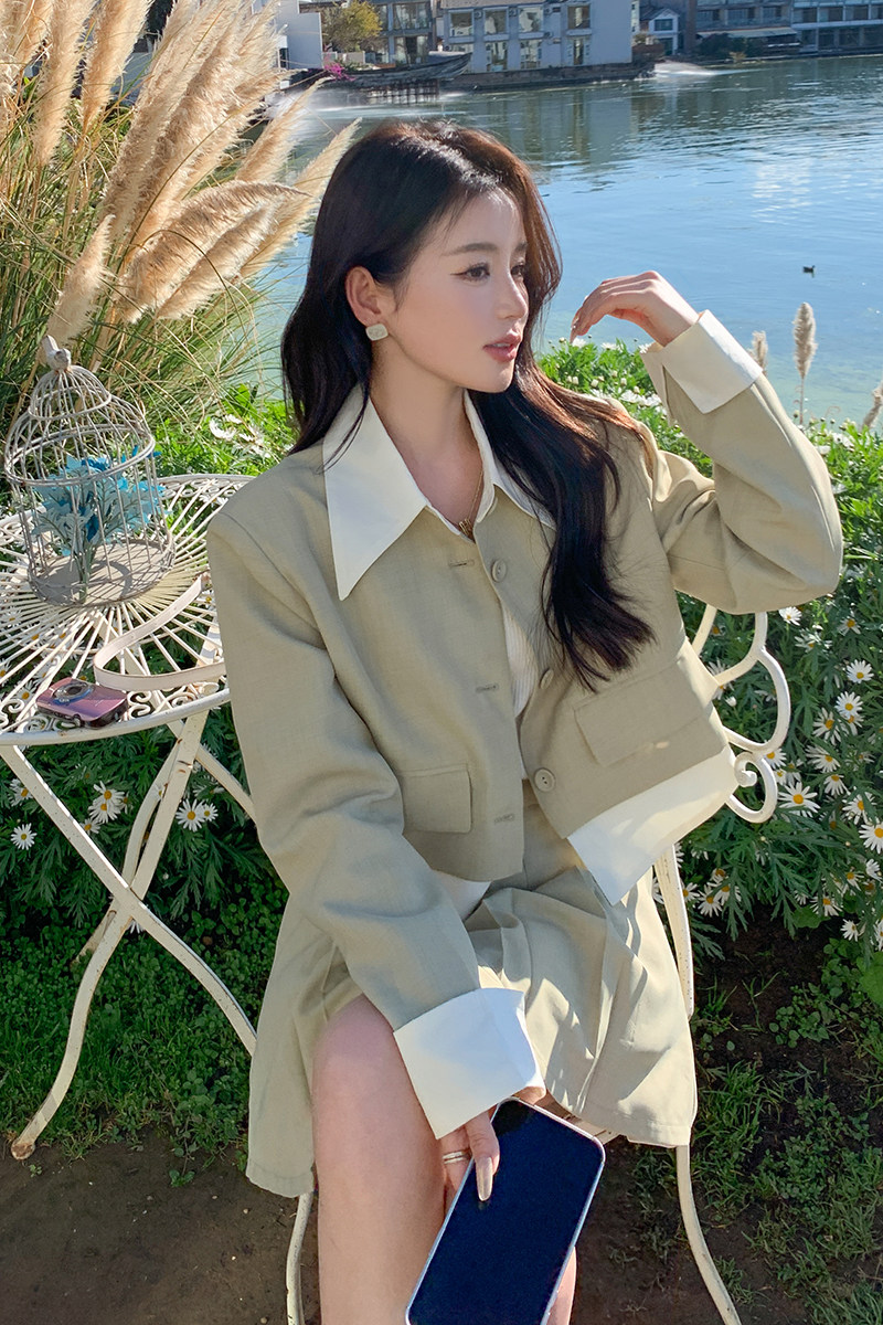 24春新款-学院风可盐可甜假两件外套裙套装287-2813-P160-K218,女装套装/套裙,浙宝287