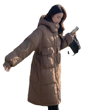 韩版中长款过膝连帽羽绒服女2025冬季新款加厚显瘦保暖白鸭绒外套，女装羽绒服，浙宝287