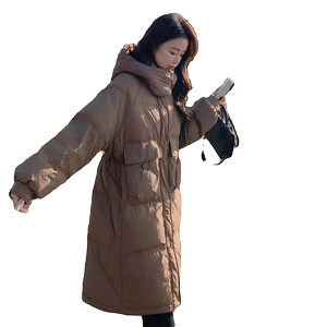 韩版中长款过膝连帽羽绒服女2025冬季新款加厚显瘦保暖白鸭绒外套图片