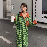 西瓜配色条纹小方领连衣裙287-F2239-115-K168，女装连衣裙，浙宝287