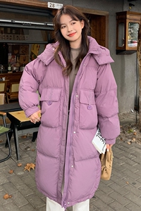 韩版中长款过膝连帽羽绒服女2025冬季新款加厚显瘦保暖白鸭绒外套图片