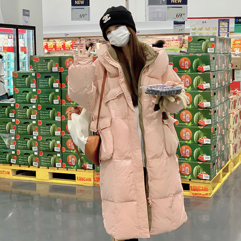 韩版粉色减龄中长款羽绒服女2023冬季新款加厚显瘦保暖白鸭绒外套,女装棉衣/棉服,浙宝287