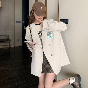 米白色休闲西装外套女2025年春季新款设计感独特超好看小西服上衣图片
