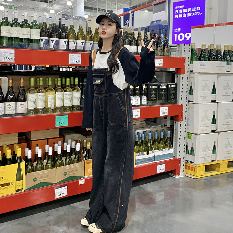 时尚减龄牛仔背带裤女2024春秋新款宽松显瘦百搭工装阔腿连体裤子,女装牛仔裤,浙宝287