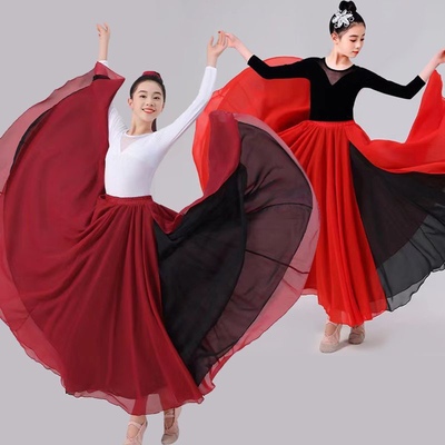 儿童720度大摆裙双面开衩古典舞蹈裙万疆舞蹈演出练习女童半身裙