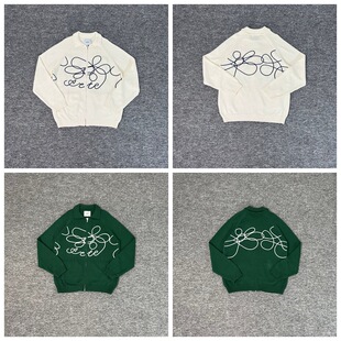 秋冬Arte花卉提花刺绣logo翻领开衫 毛衣宽松男女休闲针织外套