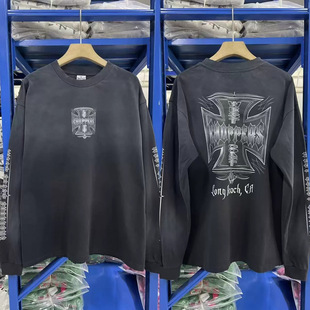 West Coast Choppers西海岸铁十字印花宽松水洗做旧男女长袖打底