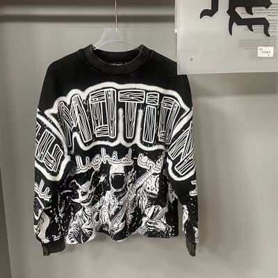 MIXED EMOTION宇航员印花圆通套头卫衣街头做旧复古男女宽松上衣