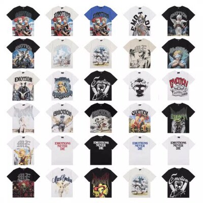 美潮复古烫钻天使印花宽松T恤