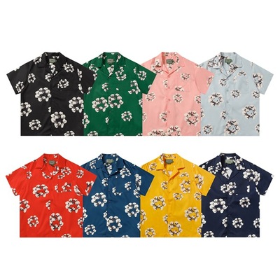 夏季木棉花DENIM TEARS花朵印花男女翻领梭织宽松休闲短袖衬衫 潮