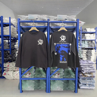 ERD忧郁的富二代宽松休闲纯棉圆领做旧洗水长袖男女打底衫T恤