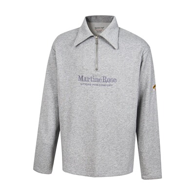 潮牌Martine Rose刺绣LOGO半拉链Polo领纯棉宽松长袖T恤男女同款