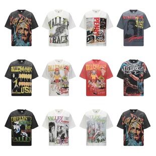 美潮Vale欧美复古印花高街男女潮流休闲水洗做旧宽松夏季 T恤 短袖
