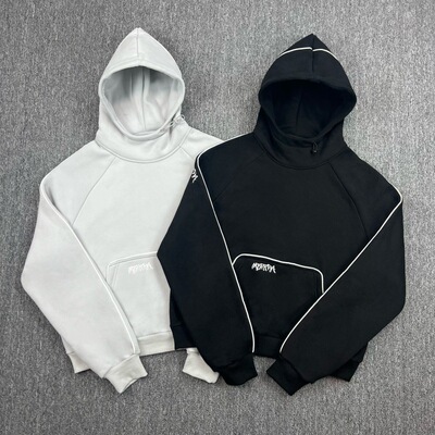 高街刺绣加绒宽松连帽卫衣