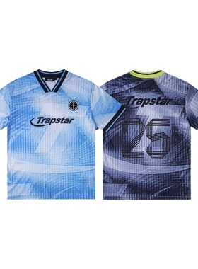 美潮Trapstar新款字母数字印花夏季潮流休闲运动V领球服短袖