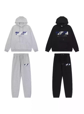 Trapstar欧美街头潮牌毛巾绣字母潮流男女宽松运动休闲加绒套装