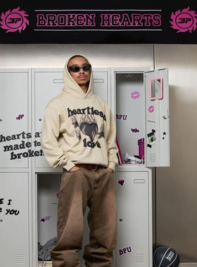 broken planet发泡爱心印花美式高街宽松男女加绒休闲连帽卫衣潮