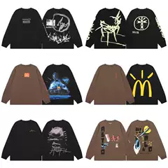 American Trendy Brand Travis Scott Thin Sweatshirt for Men and Women, Couple Tops, Ts Thick Long-Sleeved Autumn and Winter Base Layer Shirt