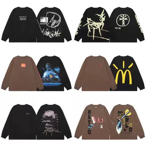 American Trendy Brand Travis Scott Thin Sweatshirt for Men and Women, Couple Tops, Ts Thick Long-Sleeved Autumn and Winter Base Layer Shirt