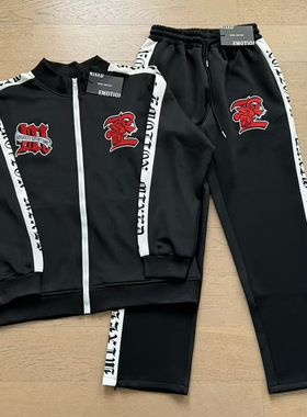 MIXED EMOTION复古织带刺绣拉链外套直筒长裤男女运动休闲套装潮