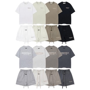 FOG复线ESSENTIALS金色立体字母印花宽松短袖T恤休闲短裤套装夏季