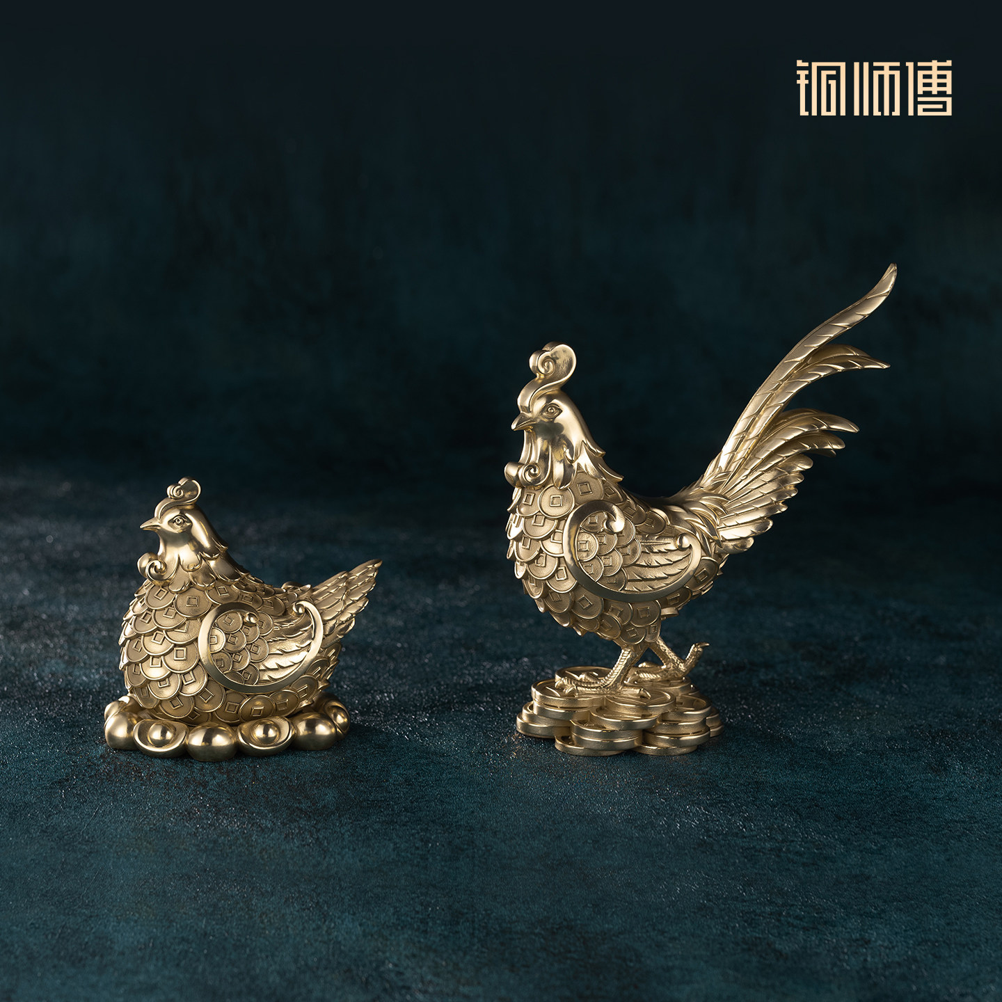 铜师傅《多宝母鸡》《多宝公鸡》生肖鸡铜摆件 新居乔迁开业礼物